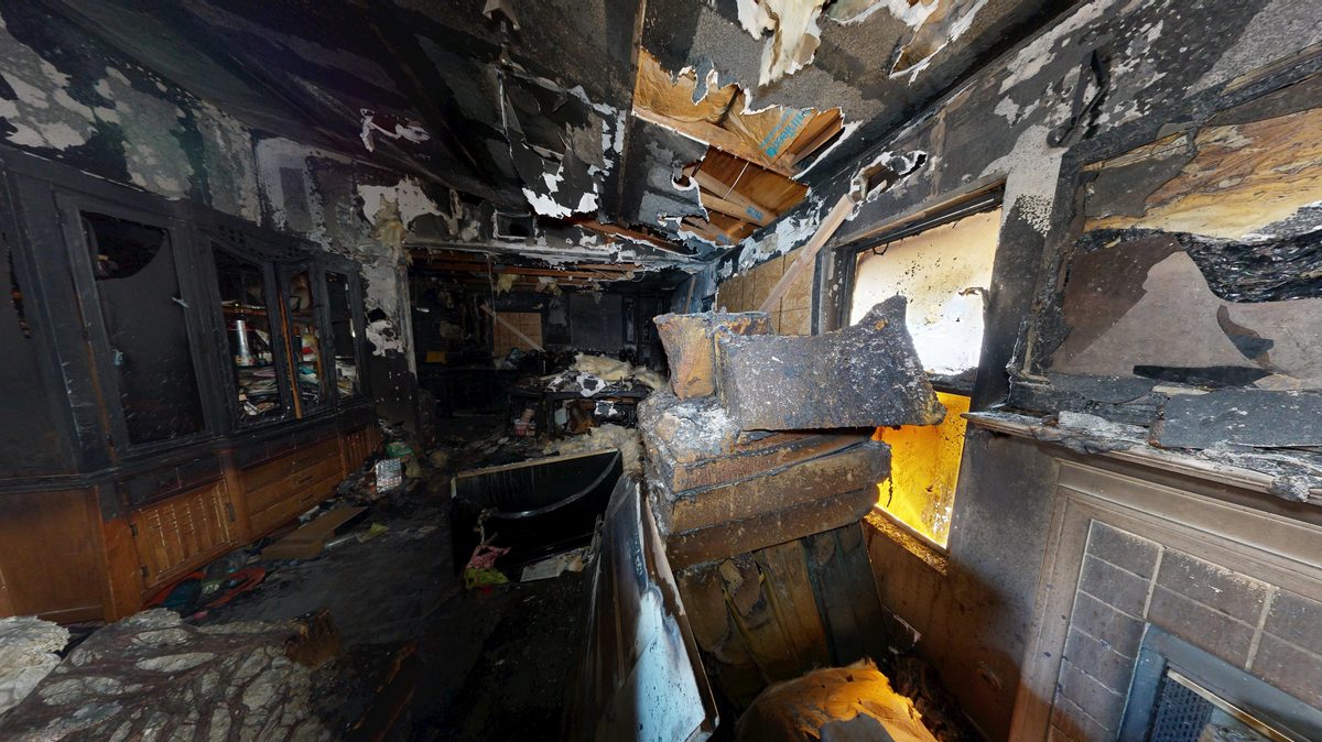 Carnes residence after fire restoration - restored living room